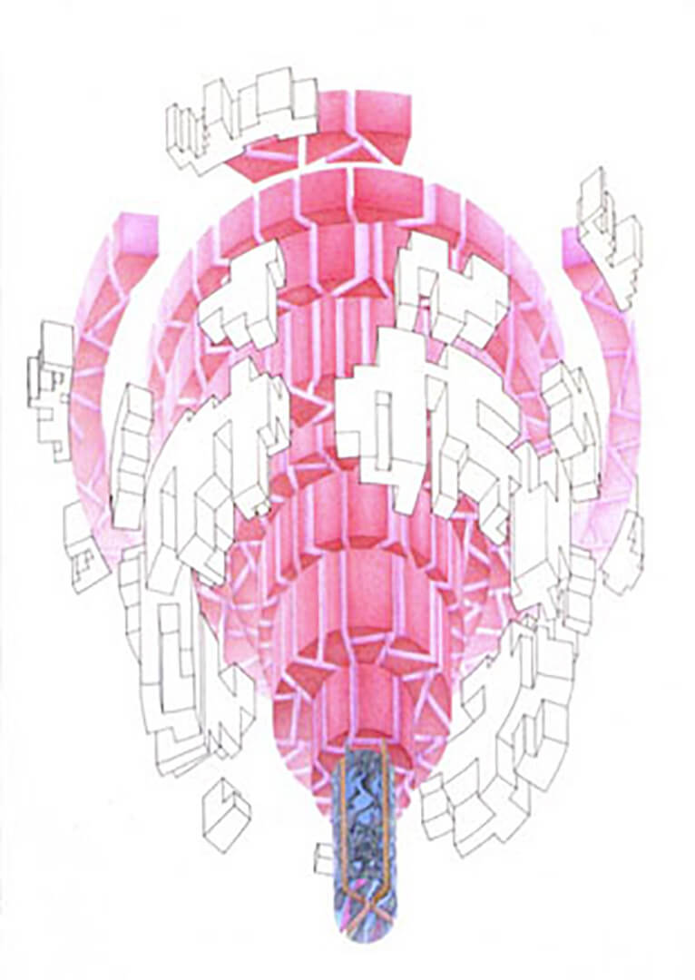 JoeNeill-RedSky-1995 Dessin crayons de couleur sur papier 76x56 cm
