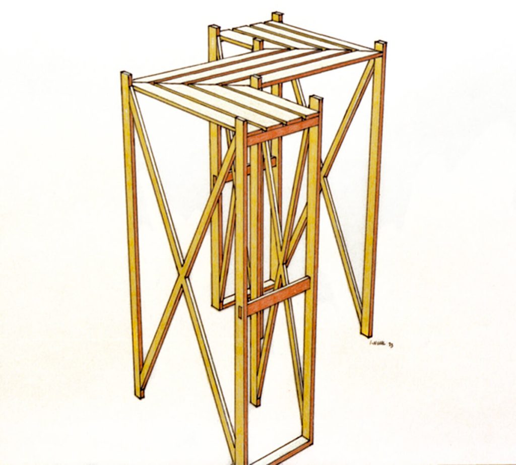 JoeNeill-ScaffoldStudy-1973 Dessin crayons et encre de chine sur papier 23x30 cm